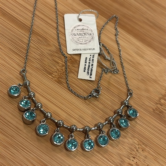 NWT Swarovski Silver Necklace with Aqua Crystals - Picture 4 of 8